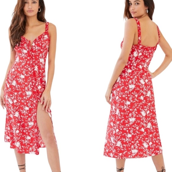 Aritzia Wilfred Lealia Red & White Floral Button Front Midi Dress Size 00 - Picture 4 of 13